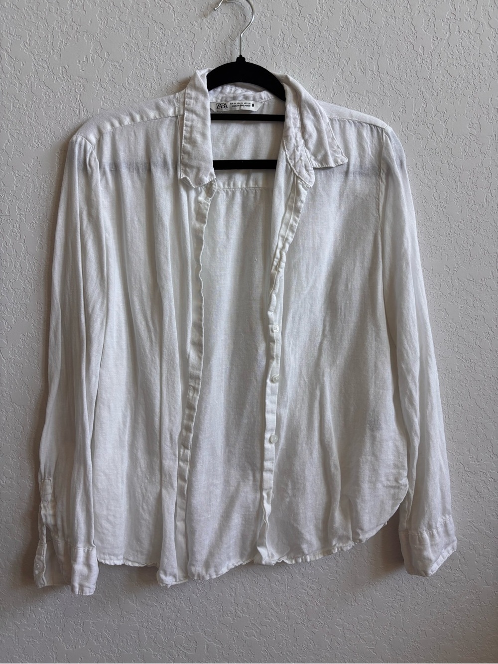 Zara 100% Linen White Button Down Shirt Women’s Medium Coastal Relaxed